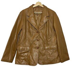 Rem Garson Women’s Winter Leather Genuine Jacket Brown Button size XL Pockets